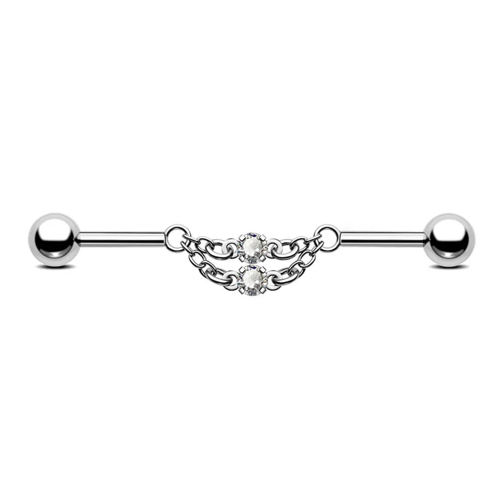 14G Double Chained Clear CZ Industrial Barbell