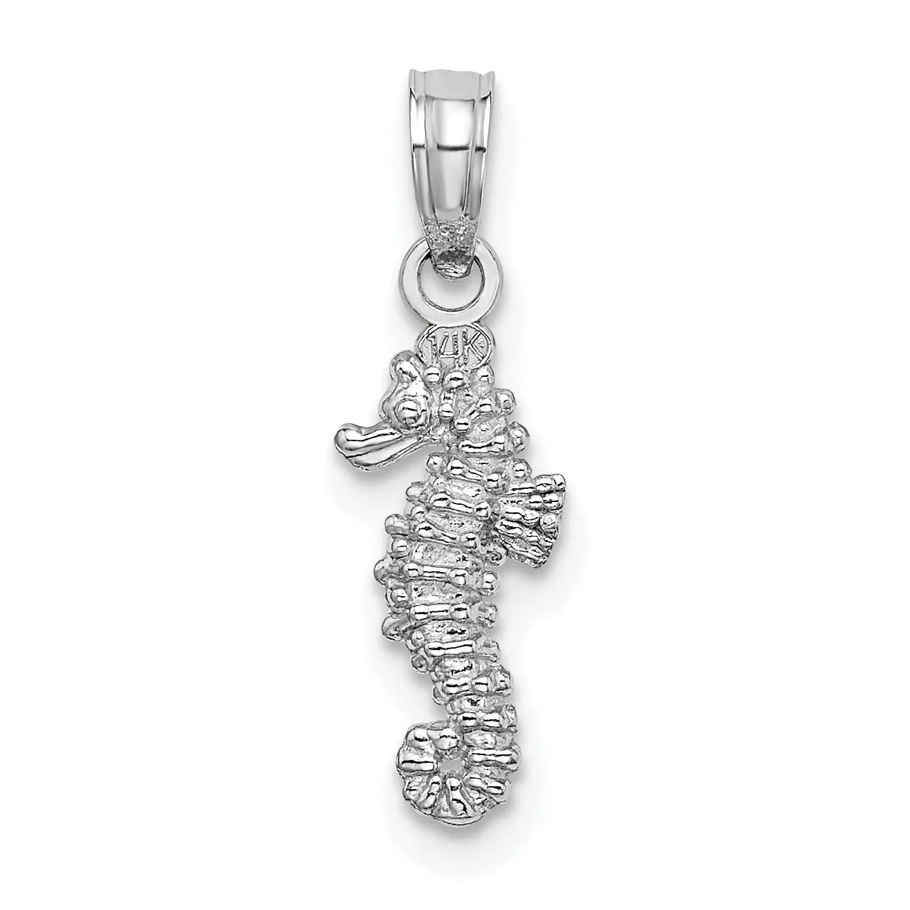 14K White Gold Solid Texture Polished Finish 3-Dimensional Mini Size Seahorse Charm Pendant