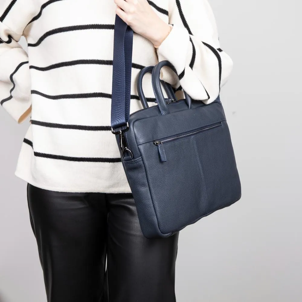 15" Leather Laptop Bag - Navy