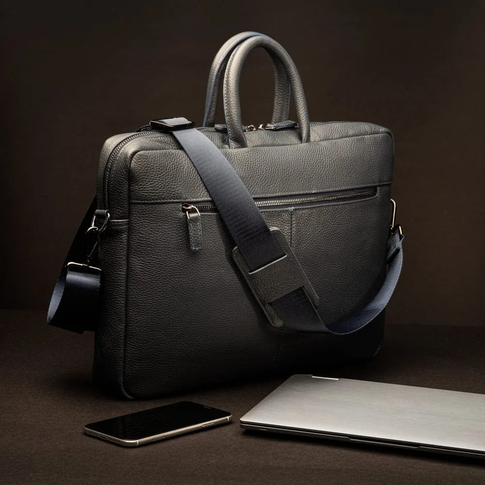 15" Leather Laptop Bag - Navy