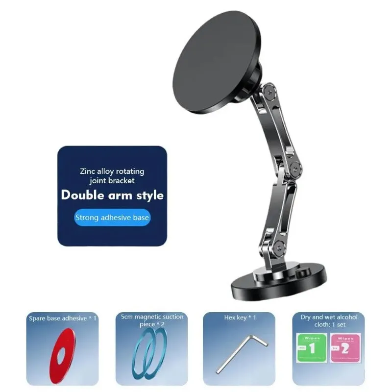 360° Rotating Adjustable Magnetic Car Phone Holder Alloy Foldable Phone Stand