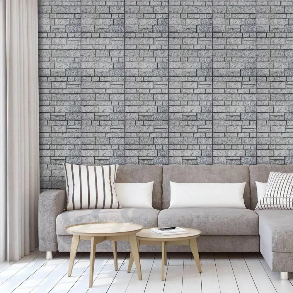 3D Faux Gray Stone Peel and Stick Wall Tile
