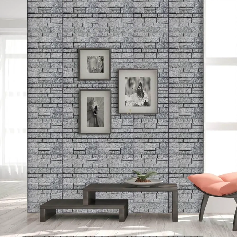 3D Faux Gray Stone Peel and Stick Wall Tile
