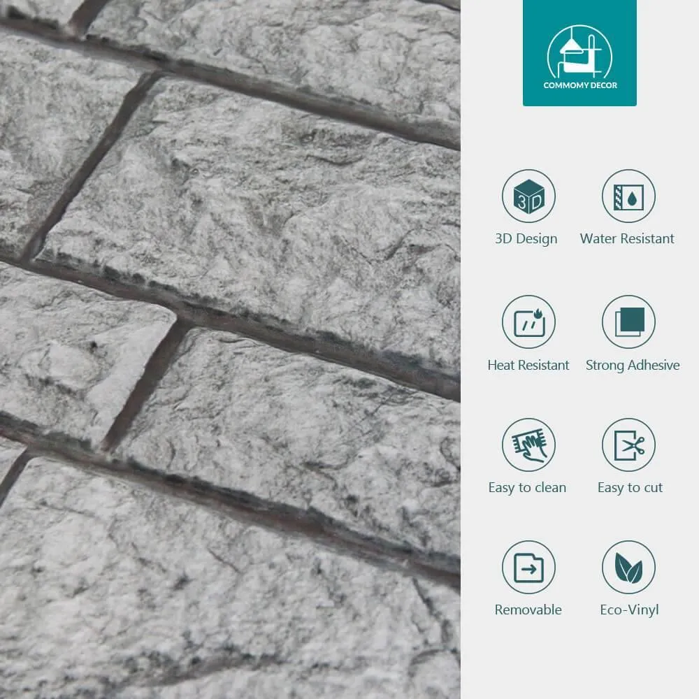 3D Faux Gray Stone Peel and Stick Wall Tile