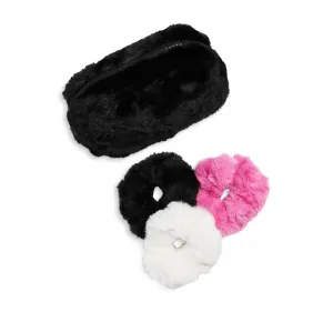 Apparis Francesca 4-Piece Faux Fur Accessory Bundle Scrunchies Makeup Bag Noir