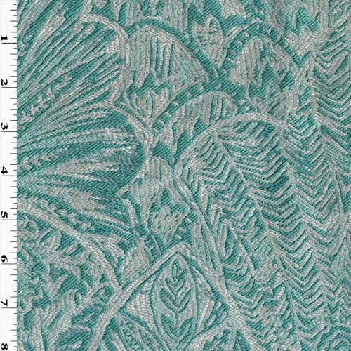 Aqua Teal/Silver Gray Regal Leaf Jacquard Decor Fabric