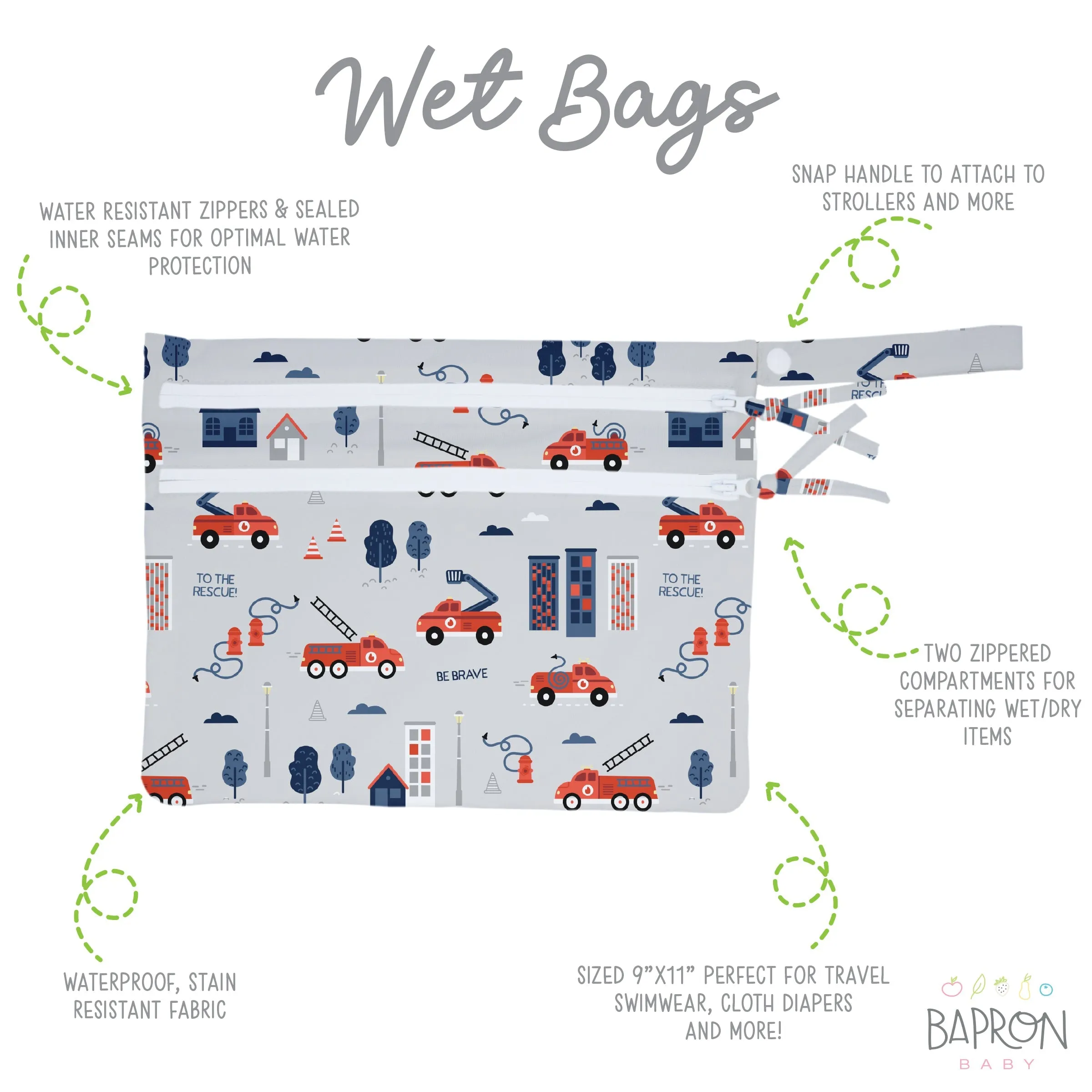 Be Brave - Firefighter - Waterproof Wet Bag (For mealtime, on-the-go, and more!) SALE