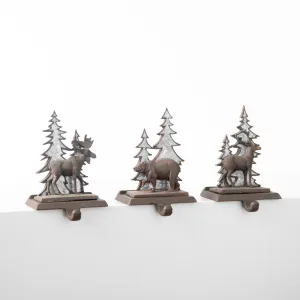 Bear, Moose, & Buck Rustic Resin & Metal Christmas Holiday Mantel Christmas Stocking Holder Set of 3