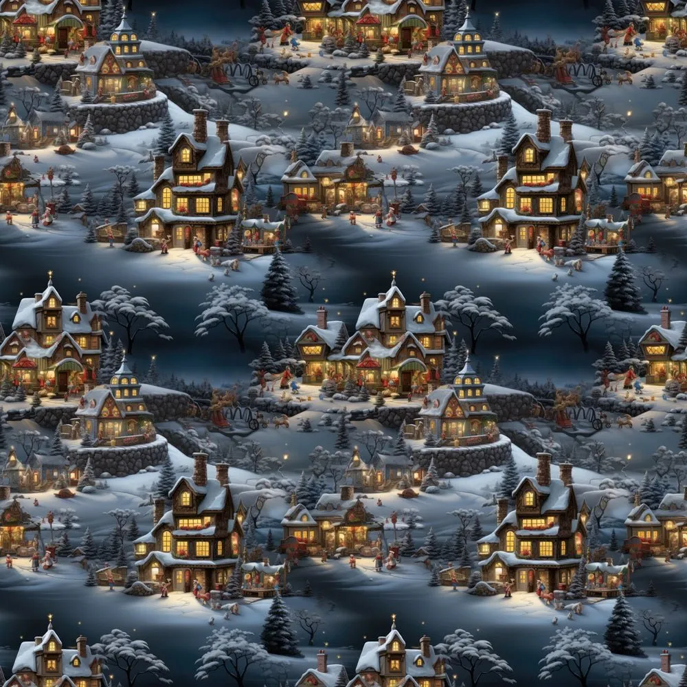 Beautiful Winter Village Fabric