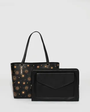 Black Angelina Embroidered Star Tote Bag