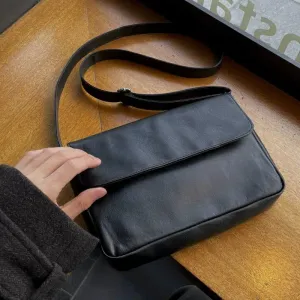 Black Leather Flap Shoulder Bag
