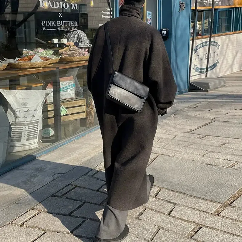 Black Leather Flap Shoulder Bag
