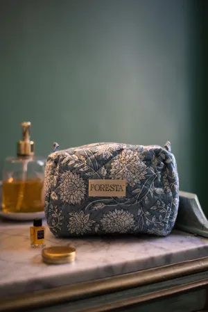 Blue quilted makeup bag