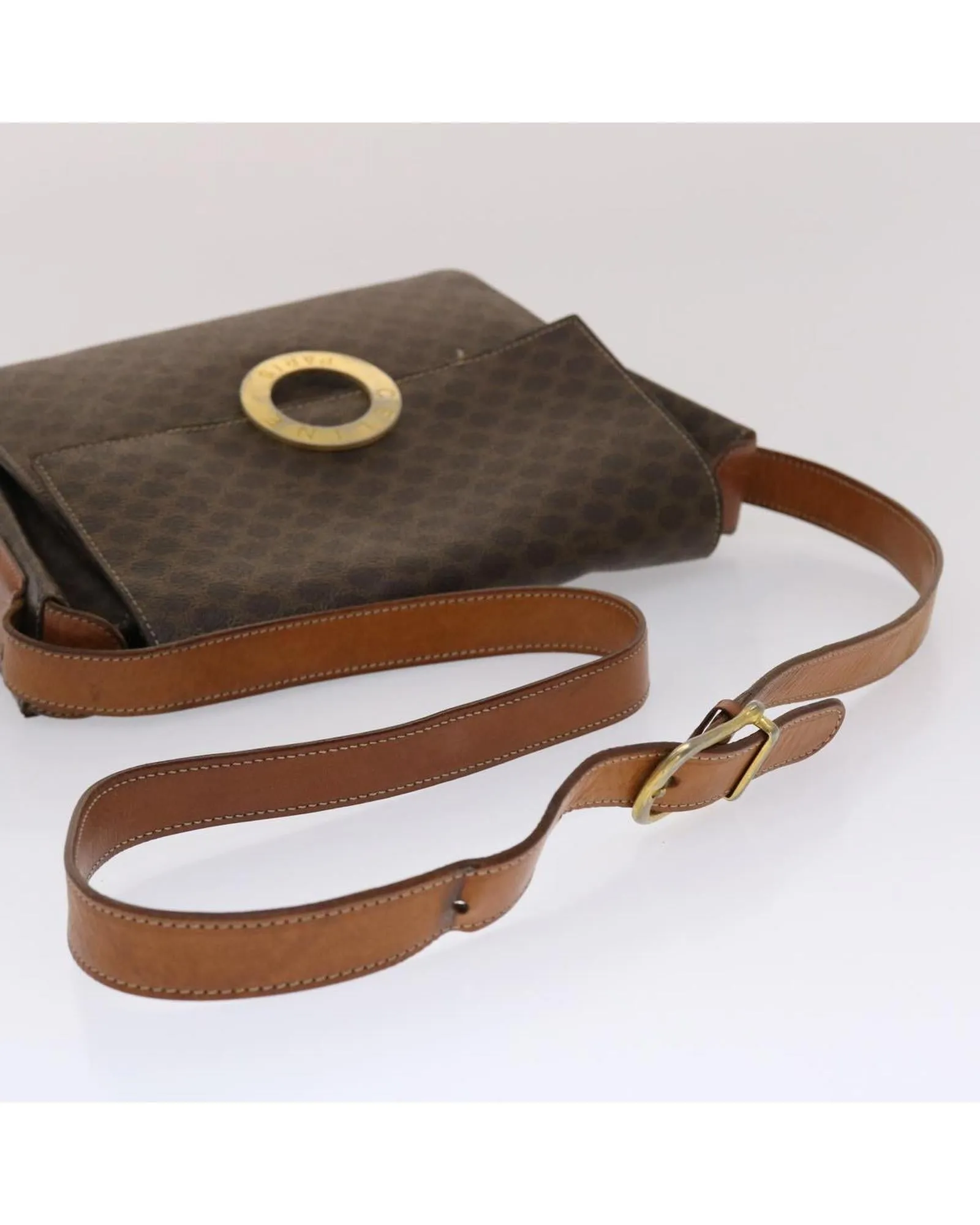 CELINE Vintage Paris Brown Canvas Flap Shoulder Bag