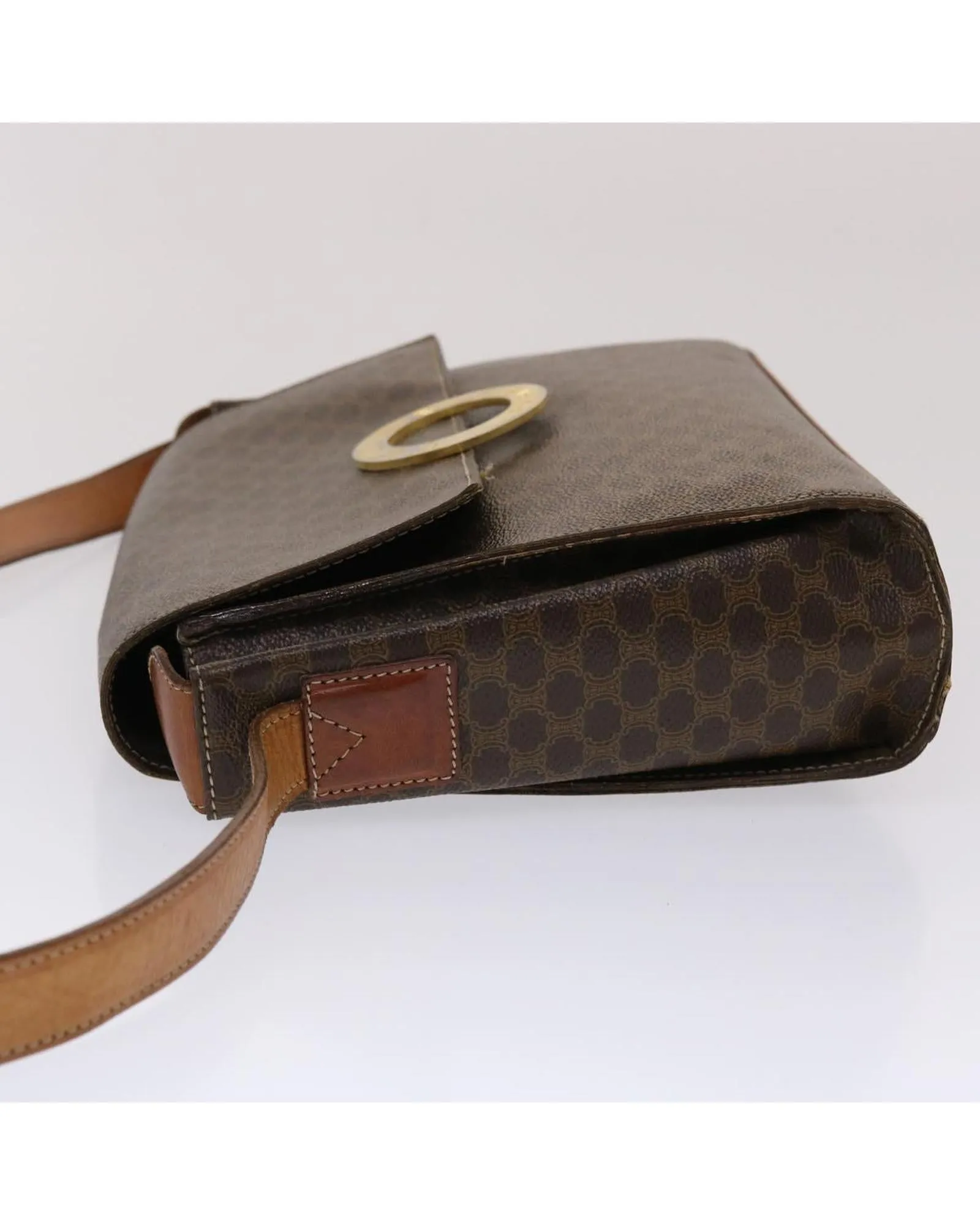 CELINE Vintage Paris Brown Canvas Flap Shoulder Bag