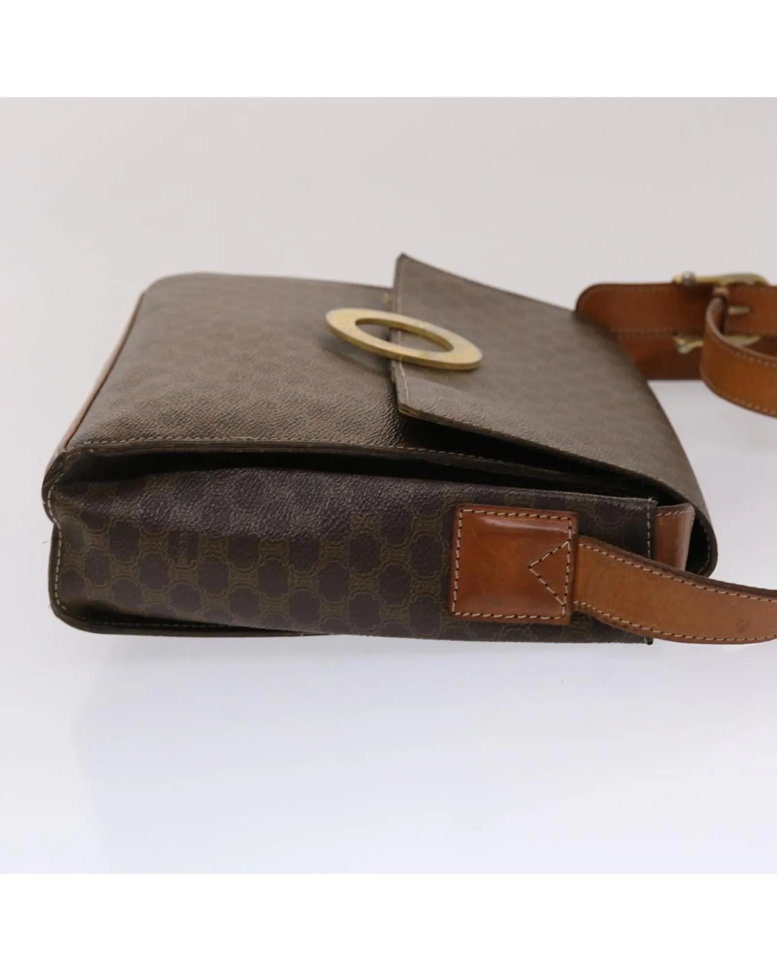 CELINE Vintage Paris Brown Canvas Flap Shoulder Bag