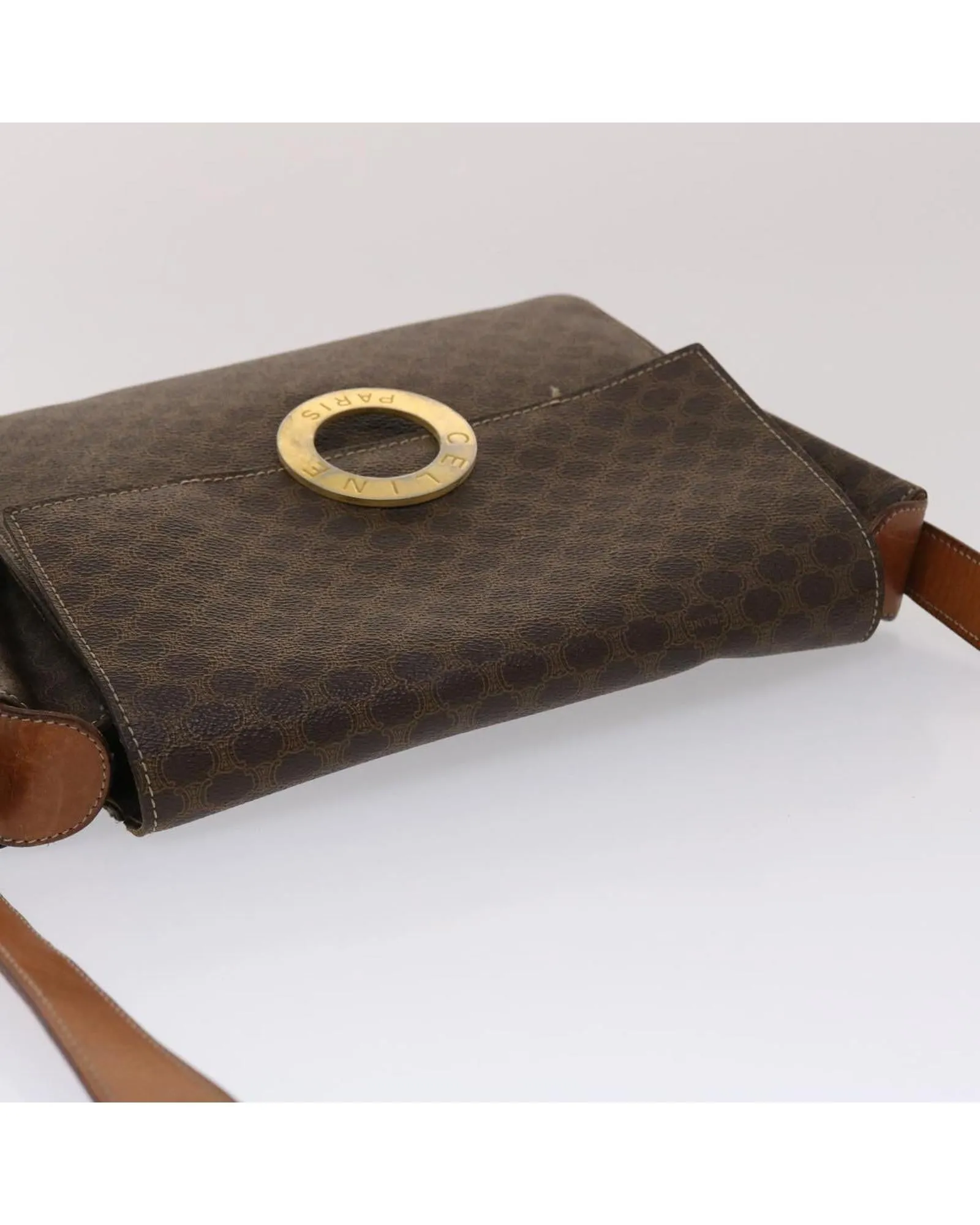 CELINE Vintage Paris Brown Canvas Flap Shoulder Bag
