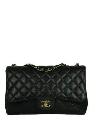 Chanel Black Caviar Leather Single Flap Jumbo Classic Bag