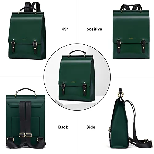 Cnoles Leather Backpack Purse For Women Fashion Ladies Vintage Bag Casual School College Travel Backpacks Large Bookbag Green
