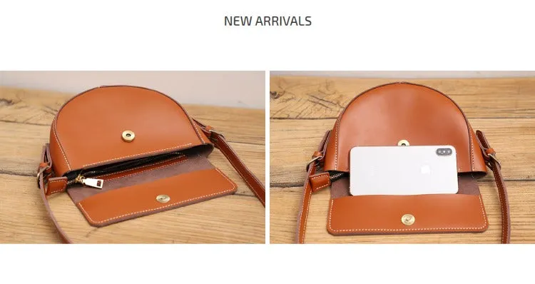 Cute Brown LEATHER Saddle Bag WOMEN SHOULDER BAG Small Saddle Crossbody Purse FOR WOMEN