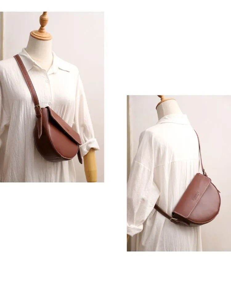 Cute Brown LEATHER Saddle Bag WOMEN SHOULDER BAG Small Saddle Crossbody Purse FOR WOMEN