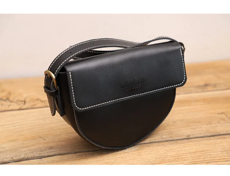 Cute Brown LEATHER Saddle Bag WOMEN SHOULDER BAG Small Saddle Crossbody Purse FOR WOMEN