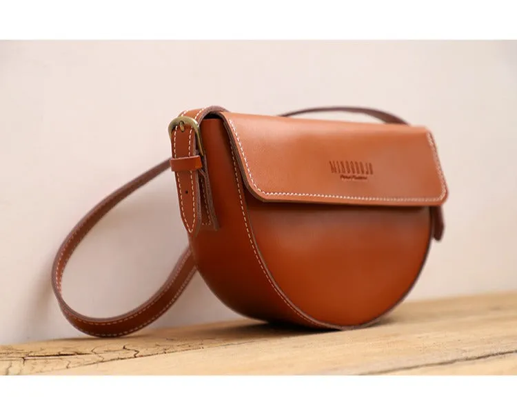 Cute Brown LEATHER Saddle Bag WOMEN SHOULDER BAG Small Saddle Crossbody Purse FOR WOMEN