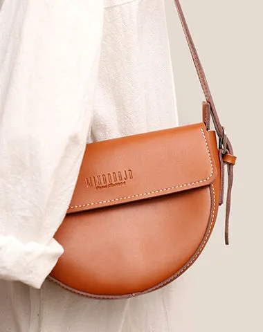 Cute Brown LEATHER Saddle Bag WOMEN SHOULDER BAG Small Saddle Crossbody Purse FOR WOMEN