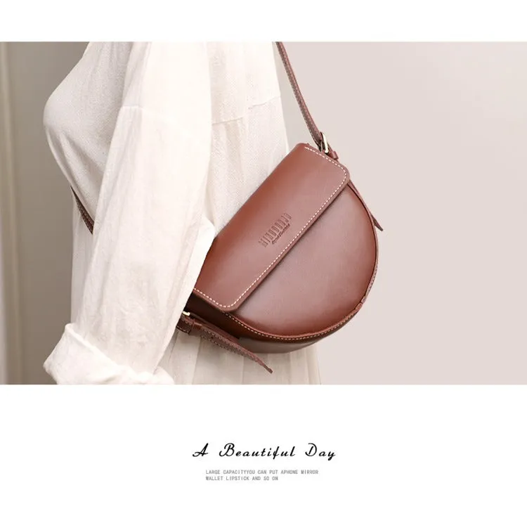Cute Brown LEATHER Saddle Bag WOMEN SHOULDER BAG Small Saddle Crossbody Purse FOR WOMEN
