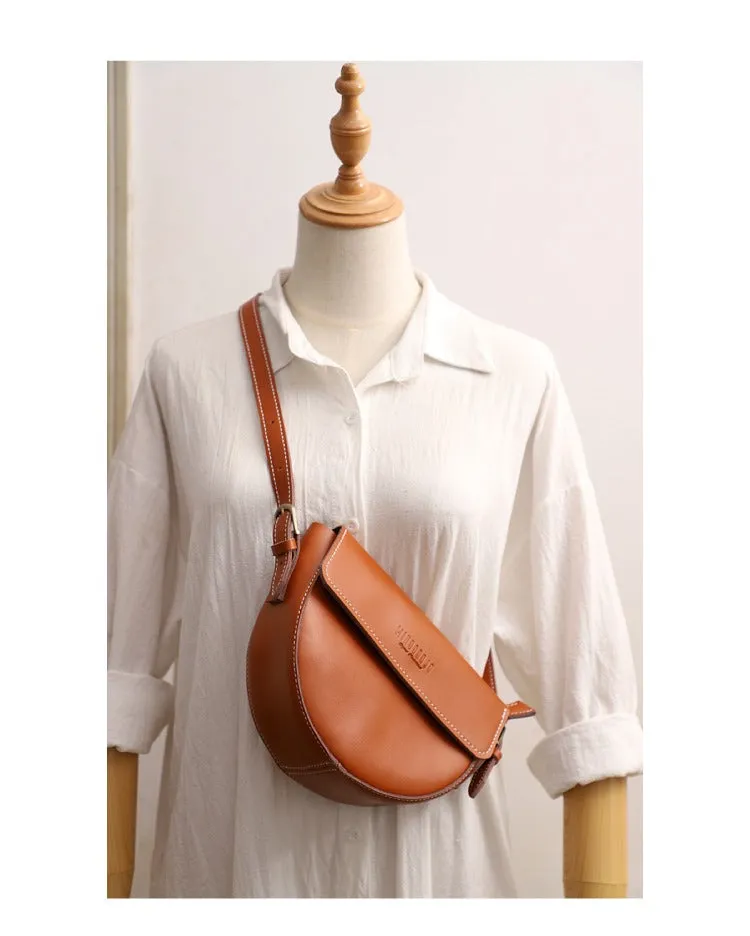 Cute Brown LEATHER Saddle Bag WOMEN SHOULDER BAG Small Saddle Crossbody Purse FOR WOMEN