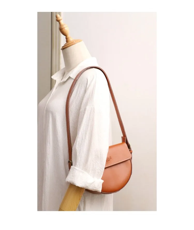 Cute Brown LEATHER Saddle Bag WOMEN SHOULDER BAG Small Saddle Crossbody Purse FOR WOMEN