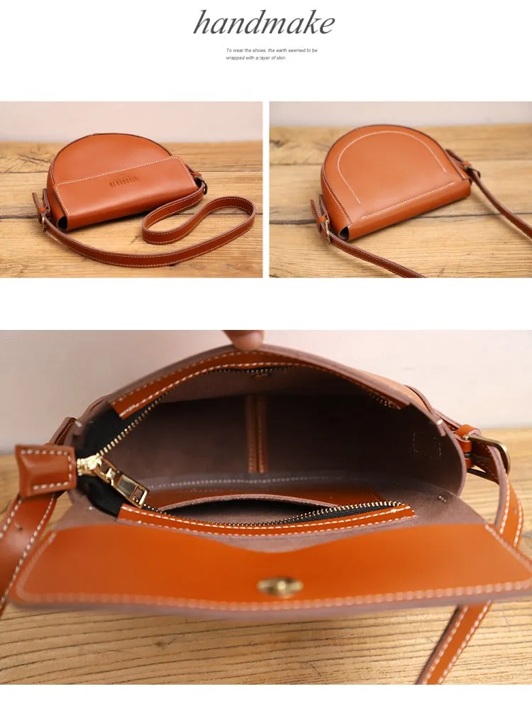 Cute Brown LEATHER Saddle Bag WOMEN SHOULDER BAG Small Saddle Crossbody Purse FOR WOMEN