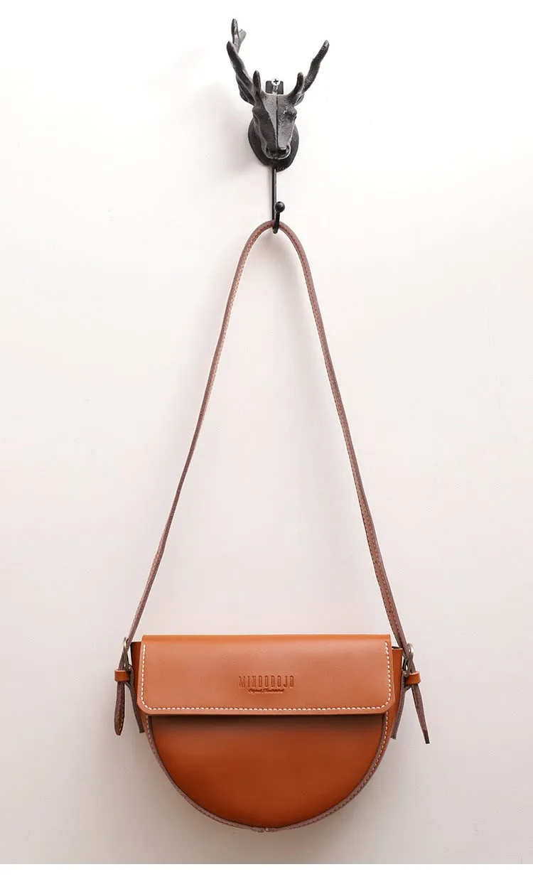 Cute Brown LEATHER Saddle Bag WOMEN SHOULDER BAG Small Saddle Crossbody Purse FOR WOMEN