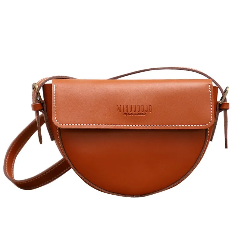 Cute Brown LEATHER Saddle Bag WOMEN SHOULDER BAG Small Saddle Crossbody Purse FOR WOMEN
