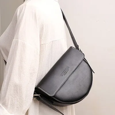 Cute Brown LEATHER Saddle Bag WOMEN SHOULDER BAG Small Saddle Crossbody Purse FOR WOMEN