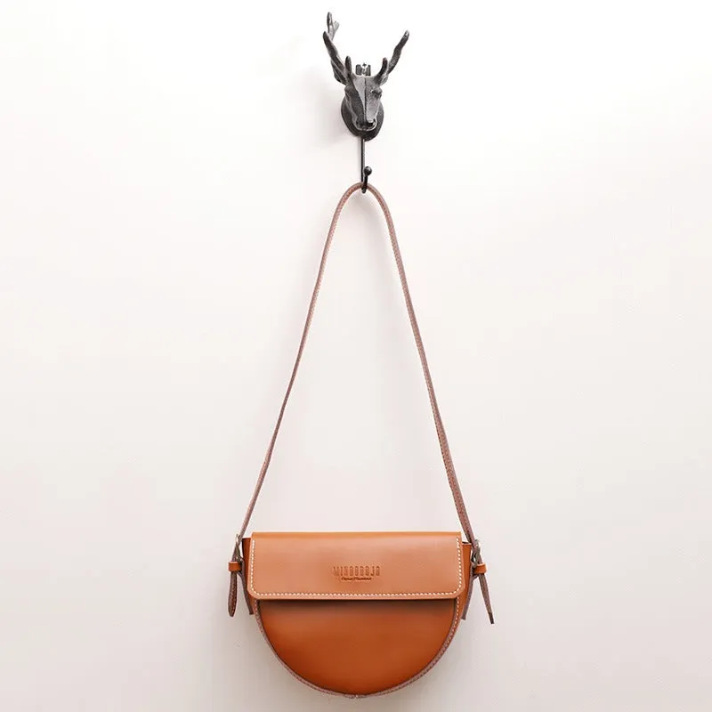 Cute Brown LEATHER Saddle Bag WOMEN SHOULDER BAG Small Saddle Crossbody Purse FOR WOMEN