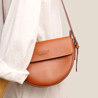 Cute Brown LEATHER Saddle Bag WOMEN SHOULDER BAG Small Saddle Crossbody Purse FOR WOMEN