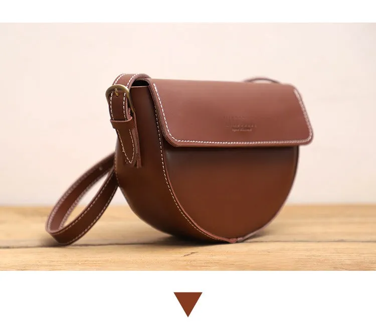 Cute Brown LEATHER Saddle Bag WOMEN SHOULDER BAG Small Saddle Crossbody Purse FOR WOMEN
