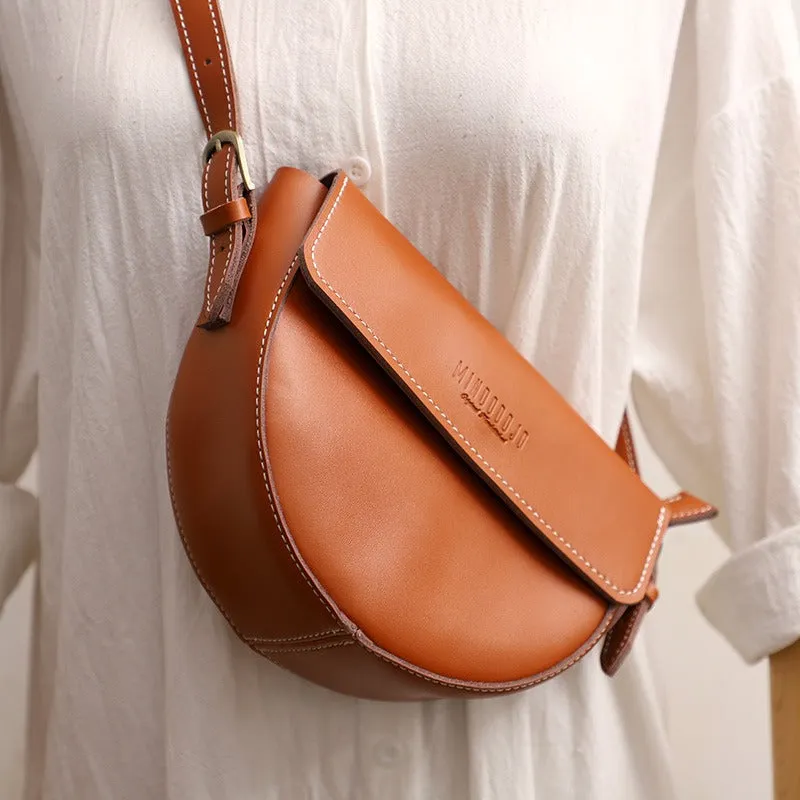 Cute Brown LEATHER Saddle Bag WOMEN SHOULDER BAG Small Saddle Crossbody Purse FOR WOMEN