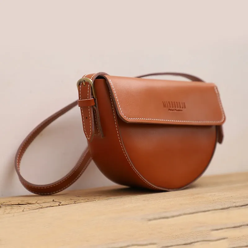 Cute Brown LEATHER Saddle Bag WOMEN SHOULDER BAG Small Saddle Crossbody Purse FOR WOMEN