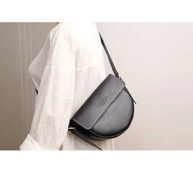 Cute Brown LEATHER Saddle Bag WOMEN SHOULDER BAG Small Saddle Crossbody Purse FOR WOMEN