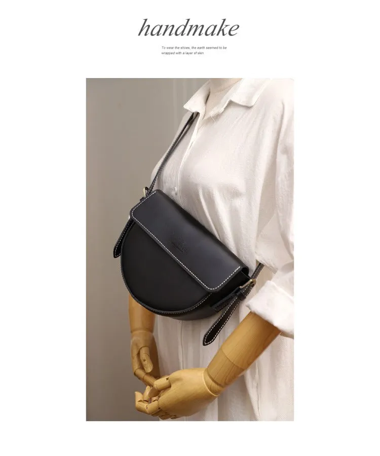 Cute Brown LEATHER Saddle Bag WOMEN SHOULDER BAG Small Saddle Crossbody Purse FOR WOMEN