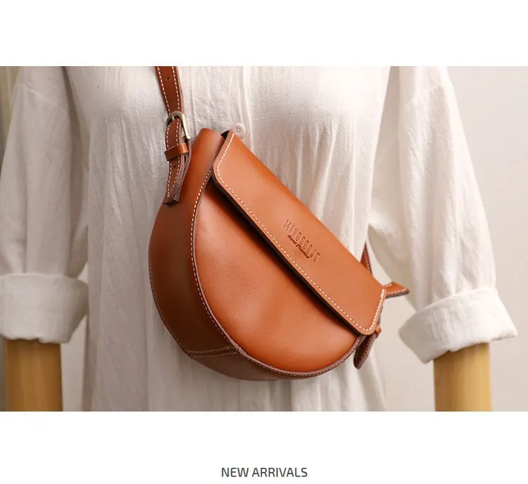 Cute Brown LEATHER Saddle Bag WOMEN SHOULDER BAG Small Saddle Crossbody Purse FOR WOMEN