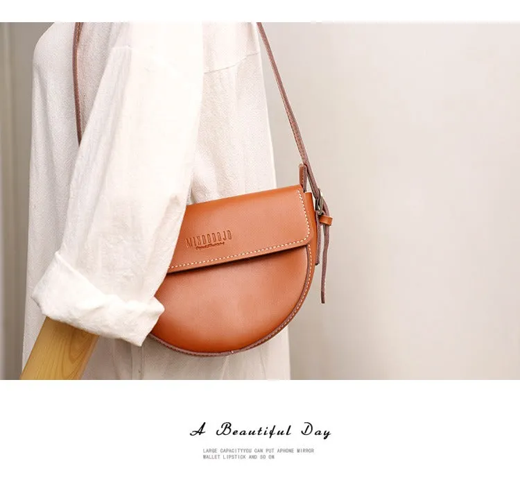 Cute Brown LEATHER Saddle Bag WOMEN SHOULDER BAG Small Saddle Crossbody Purse FOR WOMEN