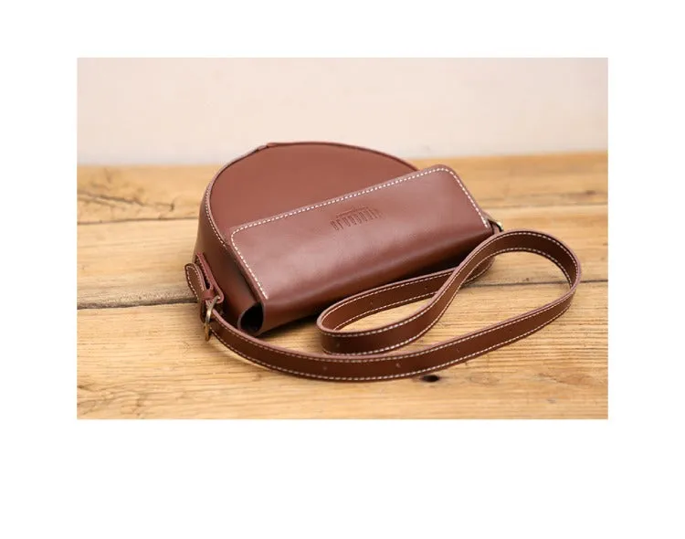 Cute Brown LEATHER Saddle Bag WOMEN SHOULDER BAG Small Saddle Crossbody Purse FOR WOMEN