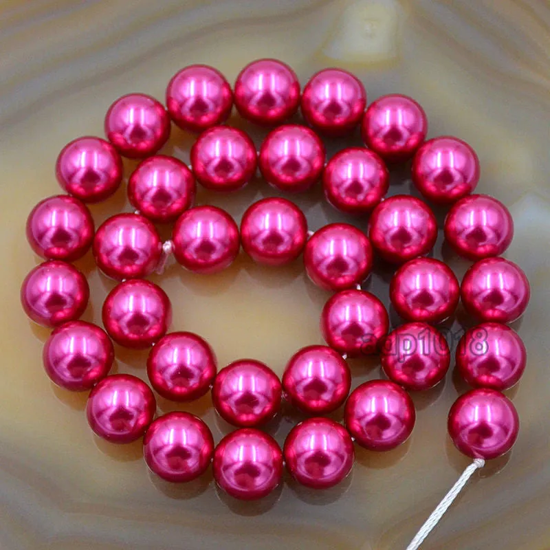 Czech Light Fuchsia Satin Luster Glass Pearl Round Beads on a 15.5" Strand