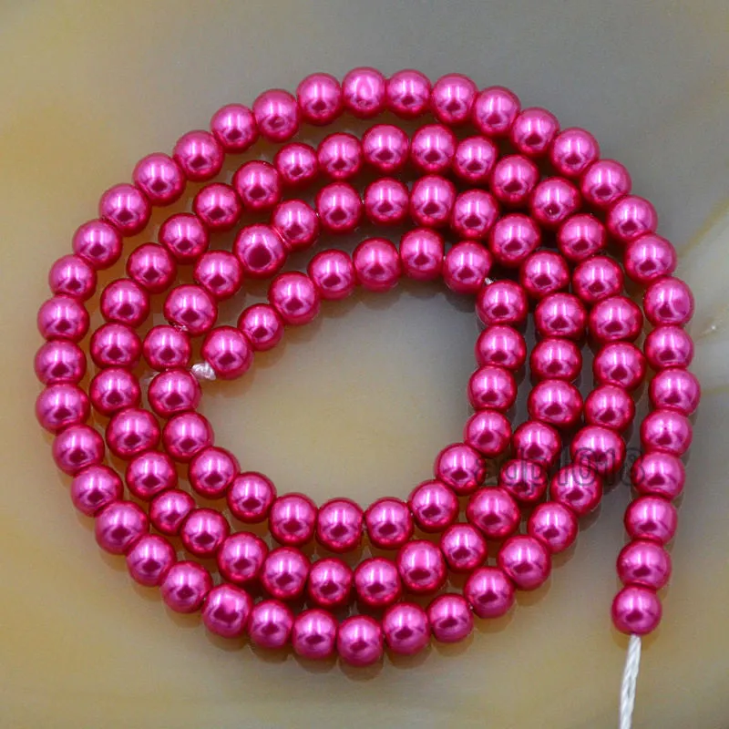 Czech Light Fuchsia Satin Luster Glass Pearl Round Beads on a 15.5" Strand