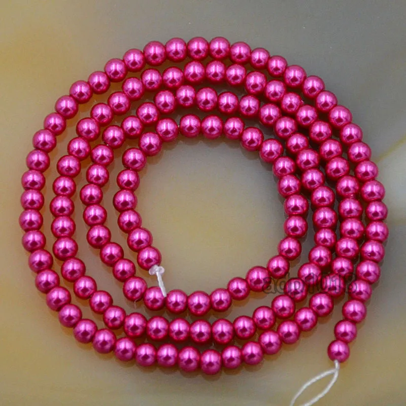 Czech Light Fuchsia Satin Luster Glass Pearl Round Beads on a 15.5" Strand