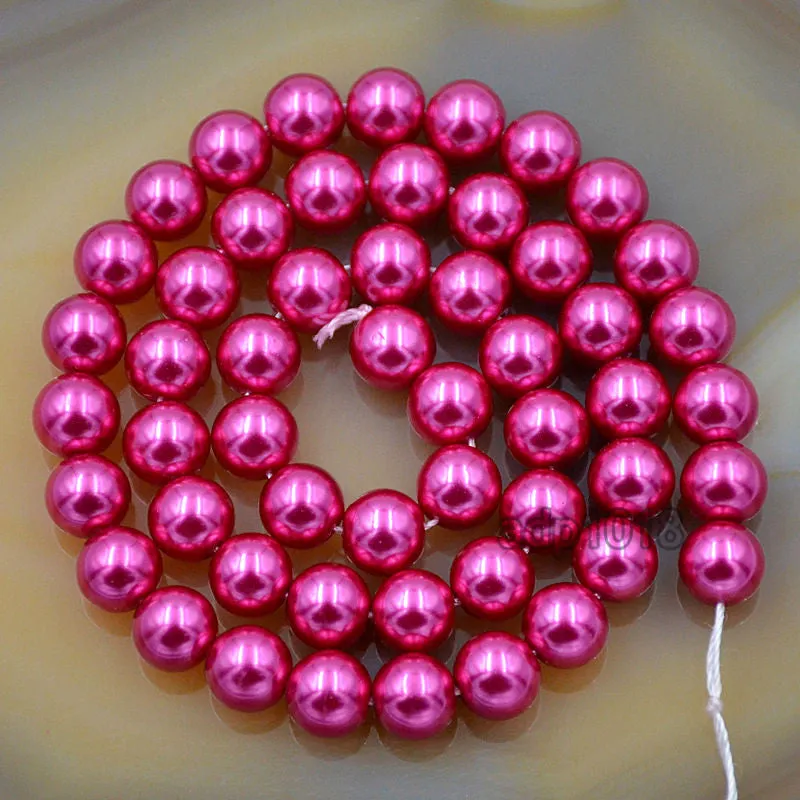 Czech Light Fuchsia Satin Luster Glass Pearl Round Beads on a 15.5" Strand