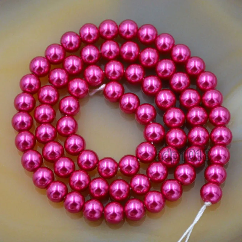 Czech Light Fuchsia Satin Luster Glass Pearl Round Beads on a 15.5" Strand